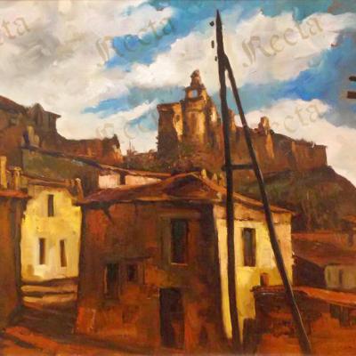 Cesare Antonelli 60x80 Olio Su Tela - Veduta di Castel Sant'Angelo al crepuscolo